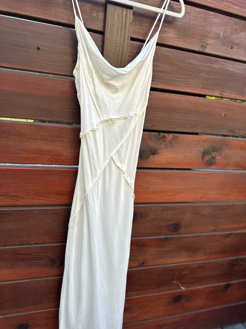 Zara Cream Satin Maxi Slip Dress with Cowl Neck